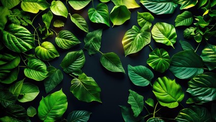 Artistic arrangement of leaves. Flat lay. Natural backdrop