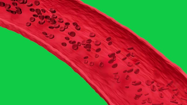 Realistic 3D Blood Vessel with Flowing Red Blood Cells on Green Screen