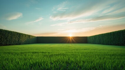 Obraz premium Vacant front or back yard during sunset with open space