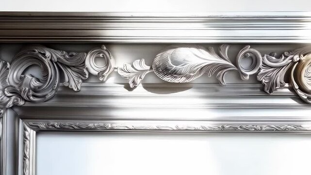 Bright sunlight revealing intricate white baroque stucco ornamental pattern against pure background