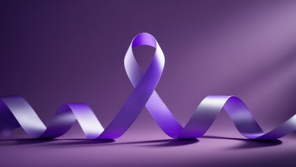 Awareness banner featuring a purple ribbon on a purple backdrop. Copy space.