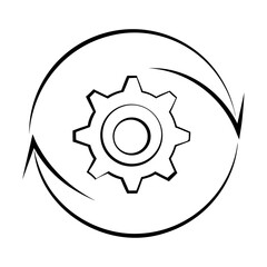 Outline the black cogwheel in a circle arrow icon design