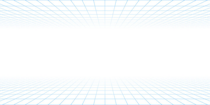 Perspective wireframe grid, square grid line landscape texture, blank grid sheet for technology, drawing and architecture draft, square graph pattern