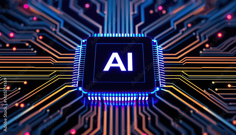 Poster Artificial Intelligence central processing unit CPU chip integrated into motherboard circuit board