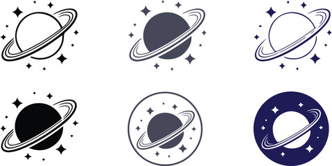  Vector illustration of Saturn planet with rings and stars, symbolizing space, astronomy, and the cosmos in modern digital design with varying color tones ©  Creative Stock Bd