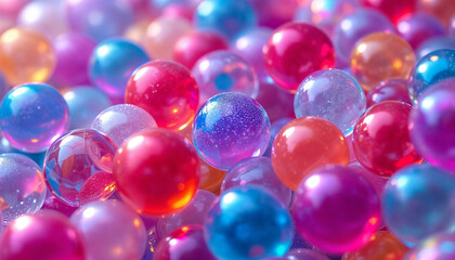 Colorful collection of decorative glass marbles arranged in a vibrant display on a surface