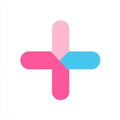 Fototapeta premium Colorful plus sign logo. A vibrant pink and light blue plus symbol, visually appealing. Simple, modern design. Looks like a health or wellness app logo