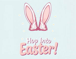 Festive Easter design with bunny ears and playful lettering inviting hop into spring holiday season