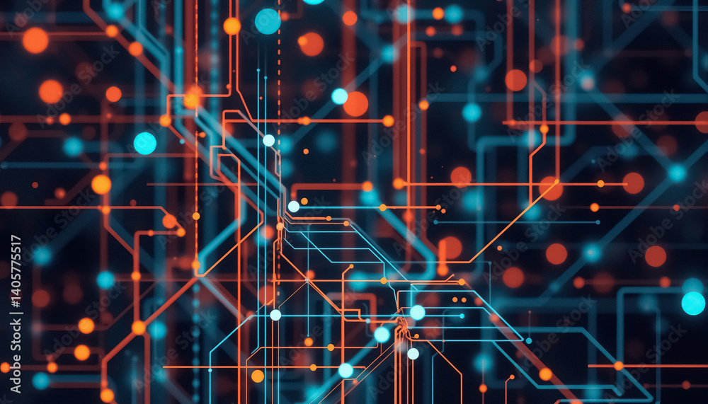 Poster Abstract network of interconnected lines and nodes data flow and digital connections