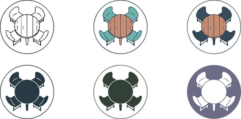  Dining Table and Chairs Icon Set - Modern Furniture Design Concept