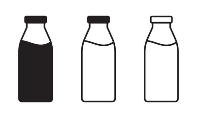 Bottle icon. Milk bottle icon. Milk jar icons.