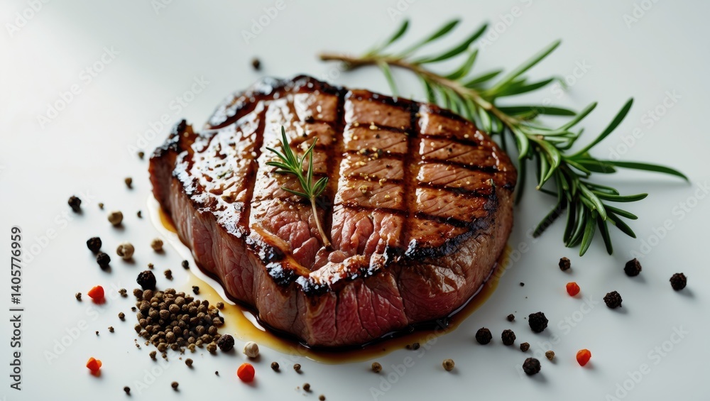 Poster Isolated background featuring grilled beef steak and spices