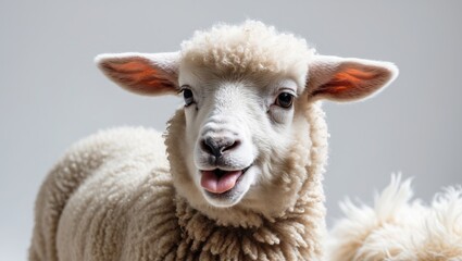 Image of a Lamb sheep making a bleating sound against a white background