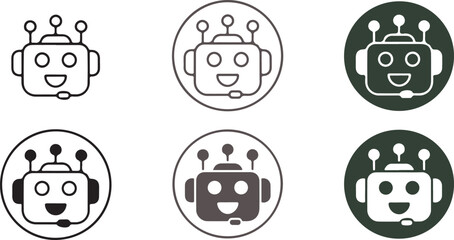 Cute Robot Icon Set - AI and Technology Concept Illustration