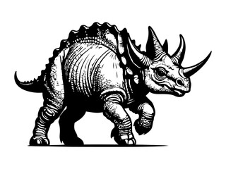 Vector Silhouette of Styracosaurus Dinosaur with Horned Frill and Spiked Face Representing Prehistoric Creature, Herbivorous Dino, Cretaceous Period, and Jurassic Wildlife Art

