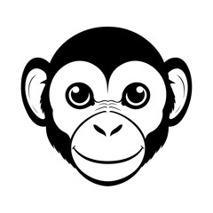 Vector Silhouette of Playful Monkey Face with Large Eyes and Wide Smile Representing Jungle Animal, Primate Expression, Wildlife Art, and Cartoon Character Design

