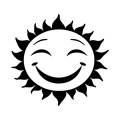 Vector Silhouette of Cute Smiling Sun with Rays Expressing Joy, Sunshine, Summer Vibes, Good Mood, and Fun Character Design for Kids and Seasonal Graphics

