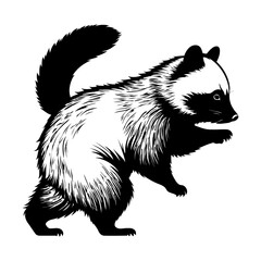 Silhouette Drawing of Tanuki with Round Body and Puffy Tail for Japanese Folklore, Mythical Animal, Nature Spirit, and Cultural Illustration Concepts in Vector Art Style

