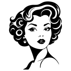 Silhouette Portrait of Woman with Curly Hair and Graceful Facial Features for Natural Beauty, Hair Style, Feminine Fashion and Elegant Vector Art Concepts

