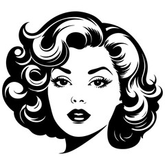 Silhouette Portrait of Woman with Curly Hair and Graceful Facial Features for Natural Beauty, Hair Style, Feminine Fashion and Elegant Vector Art Concepts

