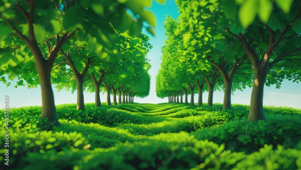 Aufkleber Green trees against a foliage backdrop for both print and web featuring cut path and alpha channel