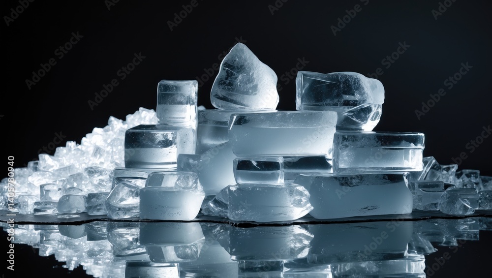 Aufkleber Stack of see-through crushed ice cubes against background.