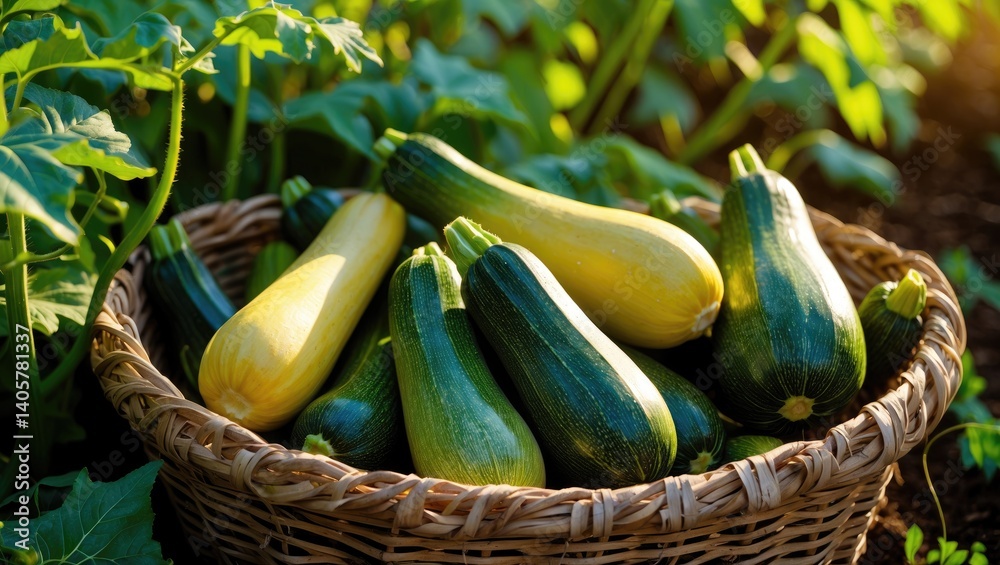 Aufkleber reaping zucchini. fresh squash stored in basket. freshly collected squash from the garden.