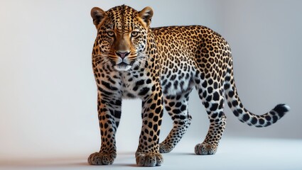 Naklejka premium Portrait of a Leopard, Displayed Against a White Canvas, Studio Shot