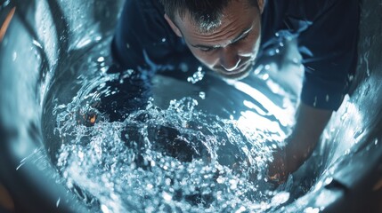 Plumber clearing clogged drain. Featuring plumbing and drain cleaning