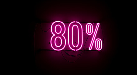 Eighty Percent Off Glowing Pink Neon Sign Against Black Backdrop