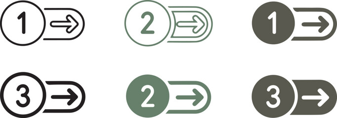  Step-by-Step Numbered Sequence Icons with Directional Arrows – Minimal Process Flow Symbols for Infographic and Instructional Design