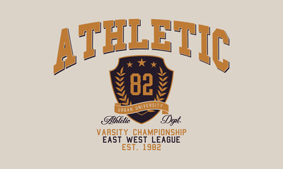 Athletic Urban University East-West League championship 1982 typography slogan with college varsity print for graphic tee t-shirt or sweatshirt.
