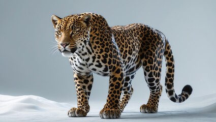 Naklejka premium Leopard portrait set against a white backdrop, studio photography