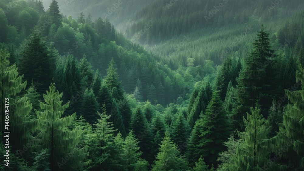 Poster close-up of tall pine trees in park hills. dense cedar forests. towering firs and woodland backdrop.