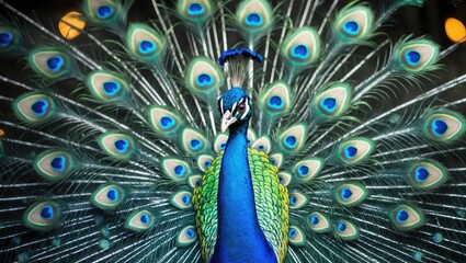 Obraz premium Image of a gorgeous peacock with its feathers spread