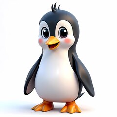 Obraz premium A cartoon penguin standing on a white background with a cute and friendly expression on its face