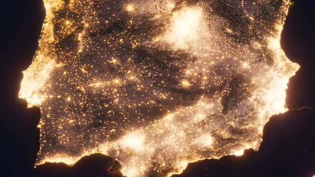 Planet Earth at Night. Europe - Spain and Portugal. View from Space Orbit. Night Globe