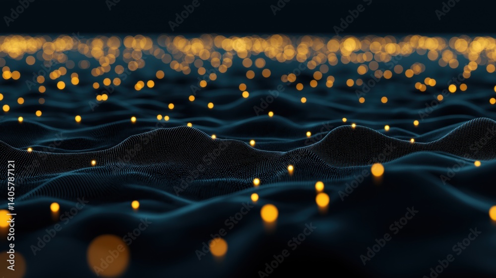 Poster abstract digital network background with glowing particles in a blockchain concept