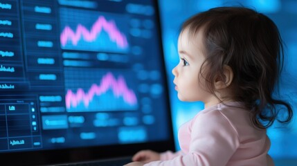 Child Curiously Watching Tax Calculation System Displayed on Modern Laptop Screen