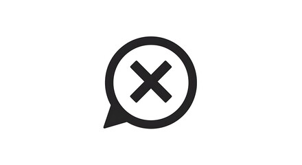 Obraz premium A black X within a round speech bubble. Icon indicating cancellation, error, or negative response. Simple, clear visual design.