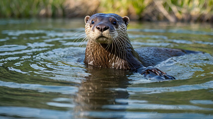 otter in the water