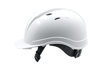 Fototapeta premium A white construction helmet shown at an angle. Protection from head trauma. Lightweight material for the user