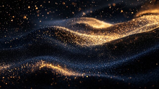 Abstract gold particles on dark background - Powered by Adobe