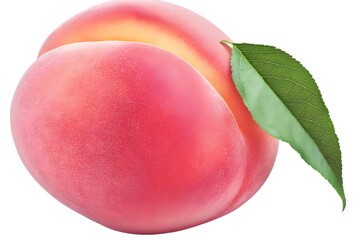 Obraz premium Realistic Photo of a Ripe Peach with Green Leaf Isolated on Transparent Background