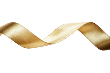 A golden ribbon gracefully twists and curves against a transparent background, creating an elegant and flowing shape