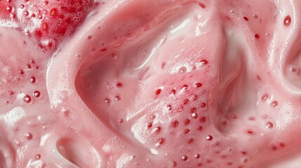 Fototapeta premium Strawberry yogurt close-up texture. Food background