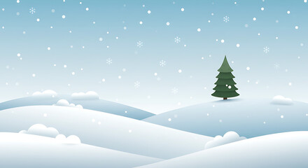 Obraz premium Serene Winter Landscape: Snowy Hills & Solitary Pine AI Generated