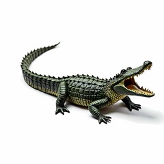 Naklejka premium A detailed studio shot of a toy alligator with an open mouth on a plain white background
