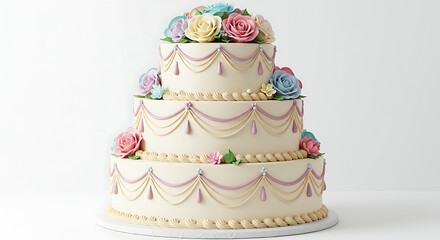 Pastel Dream: Three-Tiered Wedding Cake Render AI Generated