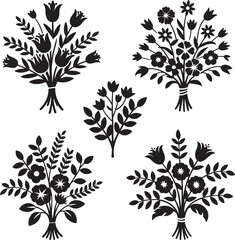 Floral bouquet silhouette vector illustration isolated On Transparent Background